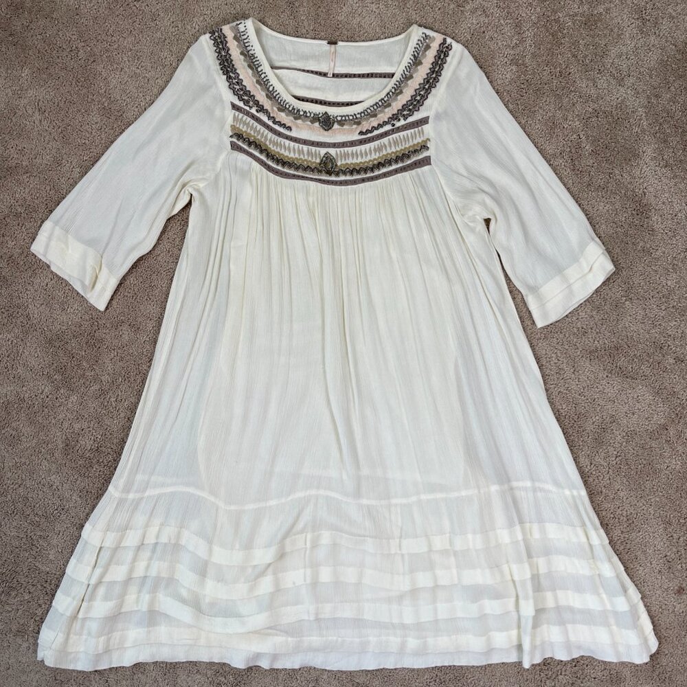 Free People Dress Women L Ivory Embroidered Beaded Wedding Bohemian Festival - Picture 7 of 13